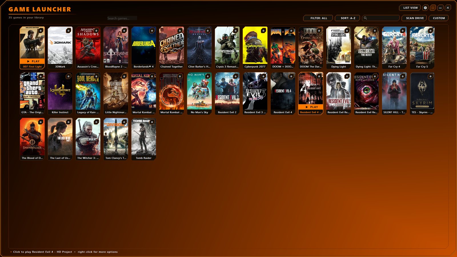 The Vault game launcher in fullscreen console mode